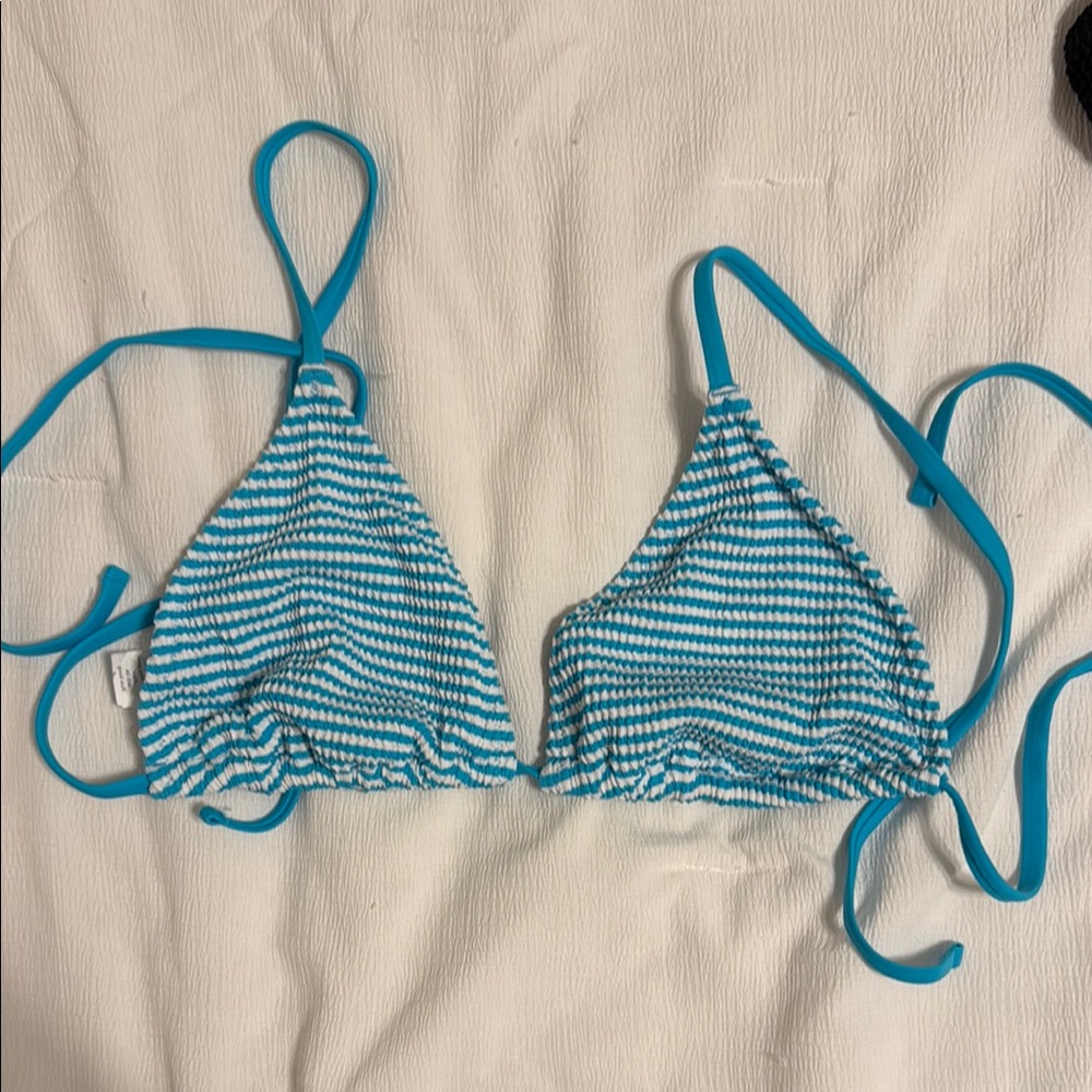 Aerie Blue and White Striped Bikini Top